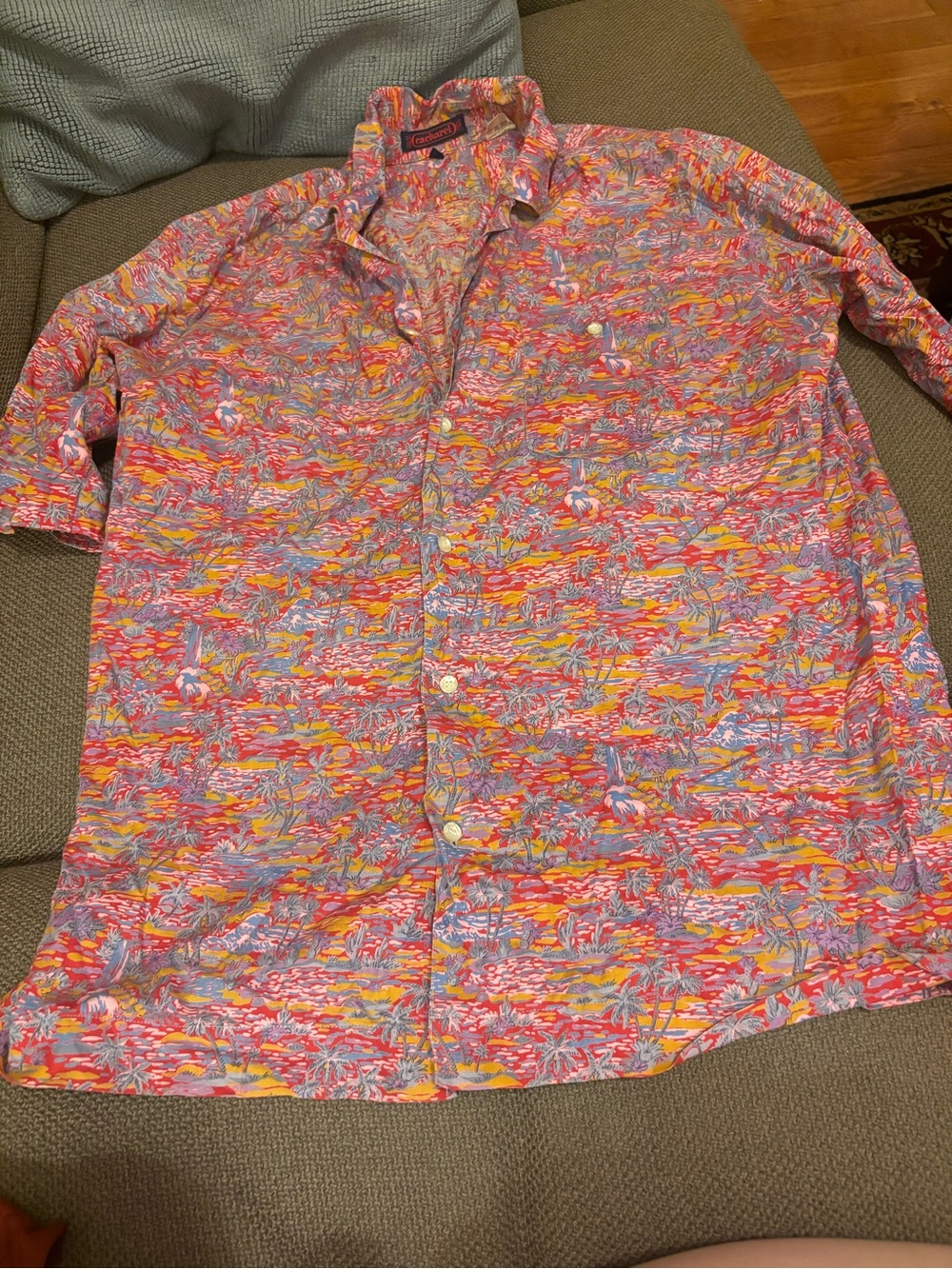Cacharel Vintage Men’s Tropical Print Button-Up Short Sleeve Shirt